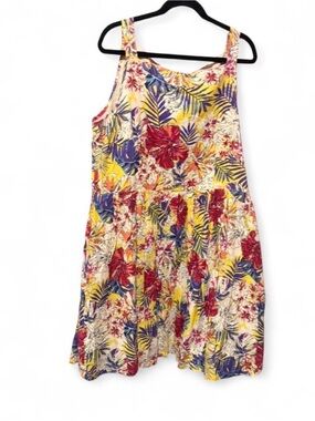 M&Co brand vibrant yellow tropical floral sundress 16 us